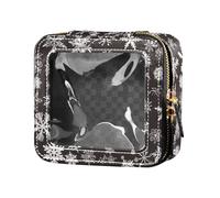 Trippy - Trousse in pelle trasparente con funghi arcobaleno, per donne e ragazze, organizer per cosmetici, articoli da toeletta con cerniera, Fiocco di neve bianco e nero, Taglia unica