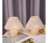 TRIROCKS Corda di cotone intrecciata LED Lampada da tavolo senza fili Set di 2, lampada da tavolo a batteria alta 18 cm, lampade da comodino Boho per il soggiorno, le feste e il patio
