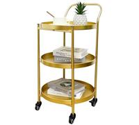 TRIROCKS Elegante Carrello da Bar 78 cm Alto, 3 Piani in Oro con Ruote, Trolley Servizio con Cassetti, Per Cucina e Uso Domestico, Finitura Elegante