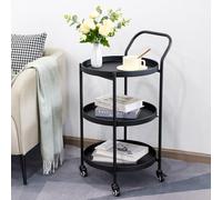 TRIROCKS Elegante Carrello da Bar 78 cm Alto, 3 Piani in Oro con Ruote, Trolley Servizio con Cassetti, Per Cucina e Sala da Pranzo (Nero)