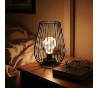 TRIROCKS Lampada da Tavolo a Batteria in Metallo 21 cm Alta, Lanterna a Forma di Gabbia con Luci LED Calde per Patio, Giardino, Matrimonio, Interno ed Esterno (Nera)