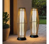 TRIROCKS Lampada da terra solare per esterni, 2 pezzi, lanterna a energia solare, in vimini, con corda Olifen, impermeabile, in rattan, luce a LED per veranda, cortile, sentiero, terrazza, giardino
