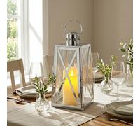 TRIROCKS Lanterna Decorativa in Acciaio Inossidabile 30 cm Alta, Portacandela in Metallo con Pannelli di Vetro Trasparente, Perfetta per Decorazioni Casa, Soggiorno, Eventi (Argento)