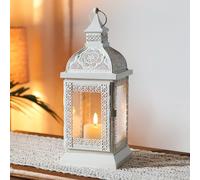 TRIROCKS Lanterna in Metallo Stile Rustico 32 cm Alta, Porta Candela Appeso con Vetro Trasparente, Perfetta per Soggiorno Giardino Patio Feste Eventi Interno Esterno (Crema)