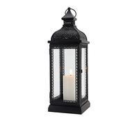TRIROCKS Lanterna in Metallo Stile Rustico Grande Porta Candela Decorativo con Vetro Temperato per Ringraziamento Natale Soggiorno Giardino Patio Feste Interno Esterno (Nero)