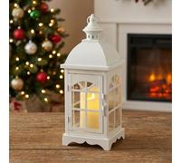 TRIROCKS Lanterne decorative vintage per candele, altezza 36,8 cm, per esterni, con vetro temperato, per veranda, balcone, patio, casa, centrotavola, interni, esterni (bianco)