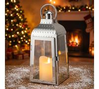 TRIROCKS Lanterne Portacandele Decorative in Acciaio Inossidabile da 30 cm di Altezza con Vetro Temperato per Interni, Esterni, Portici, Giardini, Feste, Matrimoni ed Eventi (Argento)