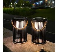 TRIROCKS Lanterne solari da giardino all'aperto, confezione da 2 grandi luci solari in rattan nero, impermeabili, per patio, vialetto e cortile, decorazione (nero)
