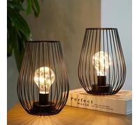 TRIROCKS Set di 2 Lampade da Tavolo in Metallo, 20 cm Alte, Lanterne Senza Fili con Luci Fairy, Perfette per Natale, Giardino, Matrimoni, Eventi (Nere)