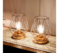 TRIROCKS Set di 2 lampade da tavolo in metallo a forma di diamante a batterie 17 cm di altezza ricaricabili a forma di gabbia luci LED tattili regolabili senza fili per interni esterni