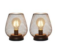 TRIROCKS Set di 2 Lampade da Tavolo Vintage a Batteria, Lanterne Metalliche Senza Fili con Bulbo LED per Matrimoni, Eventi, Patio, Interni (Decorazione)