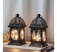 TRIROCKS Set di 2 Lanterna Decorativa 20 cm Alta, Supporto in Metallo per Candele Appeso, Perfetta per Decorazioni Casa, Soggiorno, Feste, Eventi (Nero)