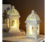TRIROCKS Set di 2 Lanterne Decorative 20 cm Alte, Porta Candele in Metallo da Appendere per Decorazioni Casa, Soggiorno, Eventi, Tavolo, Interni ed Esterni (Bianca)