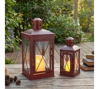 TRIROCKS Set di 2 lanterne decorative in acciaio inox per esterni, con vetro temperato, per casa, soggiorno, giardino, cortile, feste, eventi, interni ed esterni (rosso)