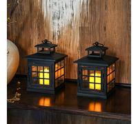 TRIROCKS Set di 2 lanterne decorative in metallo, da appendere, perfette per decorare la casa, Halloween, soggiorno, feste, eventi, tavolo, interni ed esterni, colore: nero