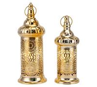 TRIROCKS Set di 2 Lanterne Decorative in Metallo per Ramadan 32 cm & 25 cm, Portacandele Vintage con Timer per Decorazioni Interni ed Esterni, Regalo EID Mubarak