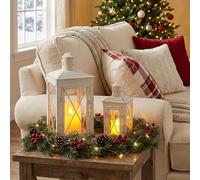 TRIROCKS Set di 2 lanterne decorative per candele, alte 30 cm e 20 cm, in metallo, da appendere, perfette per decorare casa, patio, soggiorno, feste, eventi, tavolo, interni ed esterni (bianco crema)