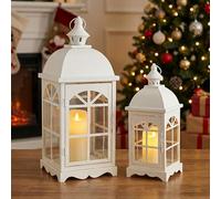 TRIROCKS Set di 2 lanterne decorative vintage da 36,8 cm e 50,8 cm di altezza, lanterne da appendere per esterni, con vetro temperato, per veranda, balcone, patio, casa, centrotavola, interni, esterni