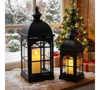 TRIROCKS Set di 2 lanterne decorative vintage da 51,5 cm di altezza, portacandele da appendere con vetro temperato, per portico, balcone, patio, casa, giardino, matrimoni, interni ed esterni, colore