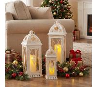 TRIROCKS Set di 3 lanterne decorative in metallo beige perfette per giardino cortile