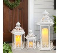 TRIROCKS Set di 3 lanterne decorative in metallo, perfette per giardino, cortile, patio