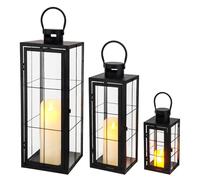 TRIROCKS Set di 3 lanterne decorative in metallo vintage con vetro temperato, perfette per giardino, cortile, patio, feste di nozze, eventi, interni ed esterni