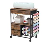 Trironsun Carrello pieghevole compatibile con supporto per macchina da taglio Cricut con cassetti, supporto in vinile, carrello per Cricut, accessori fai da te (marrone usticale)