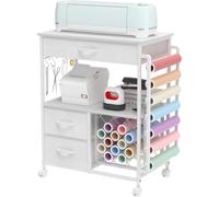 Trironsun Carrello rotante per bricolage compatibile con Cricut, supporto per macchina da taglio con cassetti, supporto in vinile, carrello portaoggetti per accessori Cricut (bianco)