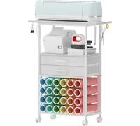 Trironsun Organizzazione Craft Cart compatibile con macchine Cricut Rollender Craft Organizer 24 supporti in vinile 2 cassetti in tessuto per la stanza del fai da te (bianco)
