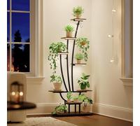 Trironsun Supporto per piante con luce di crescita - Scaffale a 7 livelli in metallo e legno - Supporto alto per fiori per interni, soggiorno, balcone o giardino