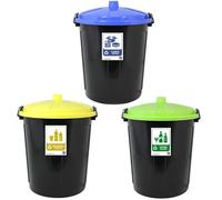 Tris 3 bidoni contenitori per la raccolta differenziata di carta plastica vetro new con coperchio chiurura antiodori e randagismo per casa cucina giardino locali commerciali