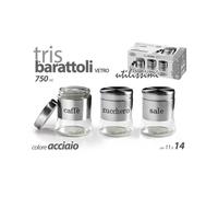 TRIS BARATTOLI BARATTOLINO 750ML 11X14CM VETRO SALE ZUCCHERO CAFFE 772016 ACCIAI
