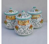 Tris Barattoli Bombati in ceramica di Vietri per zucchero,caffe e sale Verdi TS