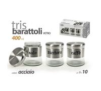 TRIS BARATTOLI COLORE ACCIAIO IN VETRO 9X10CM 400 ML SALE ZUCCHERO CAFFE' 816604