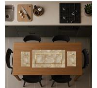 Tris Centri Tavola in Microfibra Effetto Marmo Beige con Bordo Dorato - Set 3 Pezzi (1x 80x40 + 2x 30x40 cm) - Eleganti Runner Decorativi per Tavolo da Cucina e Salotto - Made in Italy