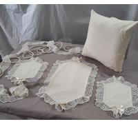 Tris Centrini Eleganti 3 Pezzi Tinta Unita in Organza con Bordo Pizzo Italy