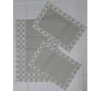 Tris Centrini Misto Lino 3 Pezzi Runner Tinta Unita Ricamato Elegante Moderno