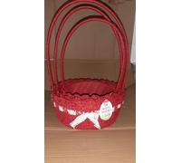 TRIS CESTINI RAFIA INTRECCIATA C/FIOCCO ROSSO