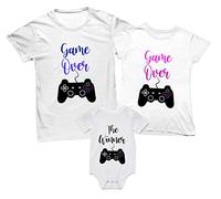 Tris Coordinato Famiglia Videogame - T-Shirt Game Over Papà, The Winner e Body Neonato - Magliette Abbinate Idea Regalo Originale
