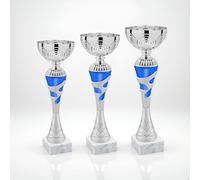 Tris Coppe Premiazioni - Set 3 Coppe Sportive 1°, 2° e 3° Posto in ABS con Base Marmo + Targhetta Personalizzata Omaggio