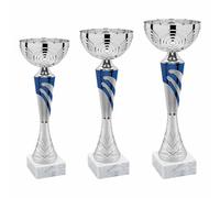 Tris Coppe Trofei Personalizzati con Targhetta Stampata - 3 misure Diverse - Plastica ABS Colorata e base Marmo - Premi Trofei per Fantacalcio, Sport, Eventi