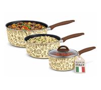 Tris di Casseruole con 1 Coperchio Vetro e Manico Soft Touch Pentole 16-18-20cm
