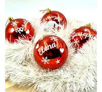 Tris di Palline di Natale Rosse Lucide Personalizzate con Nome Idea Regalo Buone Feste Buon Natale Addobbi Natalizi Festività Ghirlande Decorazioni Casa Albero Presepe Cuore Stella 3 Tre Palline