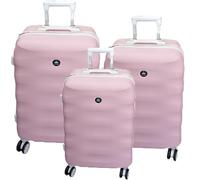 Tris di Trolley grande medio piccolo Valigia Guscio Rigido In ABS 8 Ruote rosa pink Doppio Scompartimento Interno foderato Chiusura di Sicurezza con combinazione