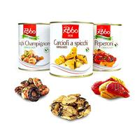 TRIS DI VERDURE GRIGLIATE FUNGHI CHAMPIGNONS 750 GR + PEPERONI 800 GR + CARCIOFI A SPICCHI 780 GR IDEALI PER APERITIVI E APERICENE