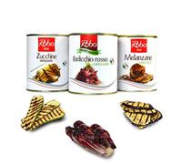 TRIS DI VERDURE GRIGLIATE RADICCHIO ROSSO 700 GR + MELANZANE 750 GR + ZUCCHINE 780 GR IDEALI PER APERITIVI E APERICENE