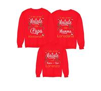 Tris Felpe Personalizzabili Natale Famiglia Il Nostro Primo Natale papà Mamma Bimbo Felpe Girocollo Personalizzate con Nome Natalizie Uomo Donna Bambino