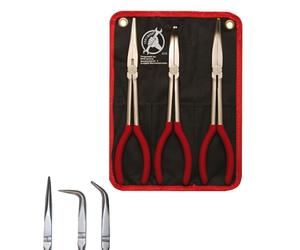 Tris kit pinze extra lunghe lunghissime 280 mm becco dritto curvo 45°90° BGS 415