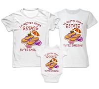 Tris Magliette e Body Bimbo - papà Mamma Baby - Prima Estate - Tutti Insieme - 3 - Vacanza - Spiaggia - Famiglia - T-Shirt Coordinate