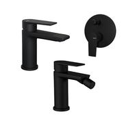 Tris Miscelatori Lavabo + Bidet + Doccia con Deviatore Nero Opaco - TIMEA